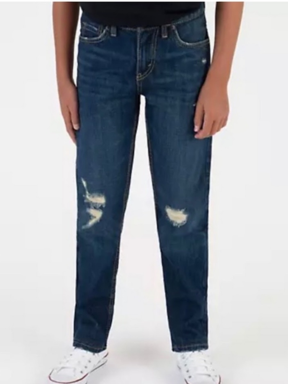 Levi's 502 Regular Taper Distressed Jeans Boys Dark Wash Size 14 27X27 NWOT